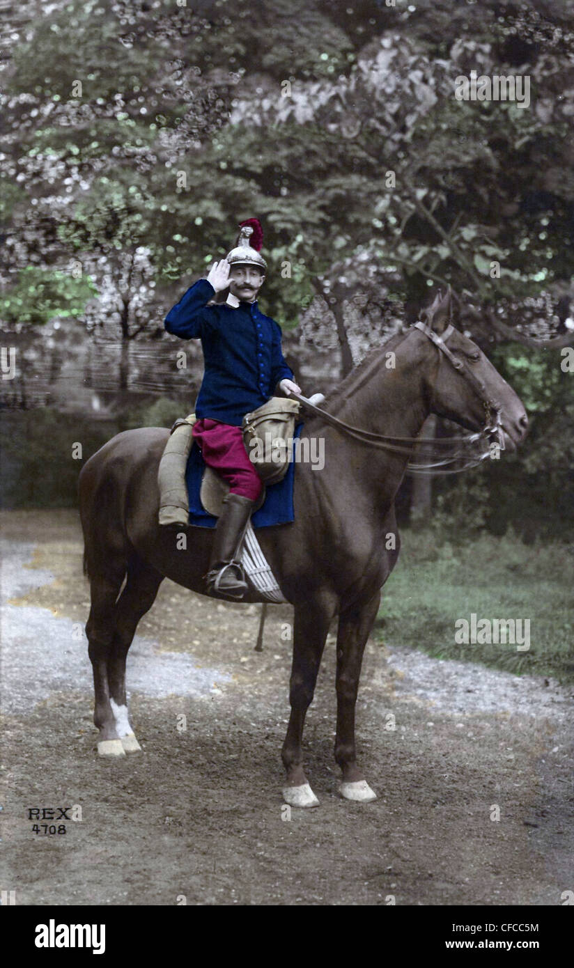 French, soldier, army, military, horseback, horse, Western Front, World War I, War, World War, Europe, 1914-1918, France, 1915, Stock Photo