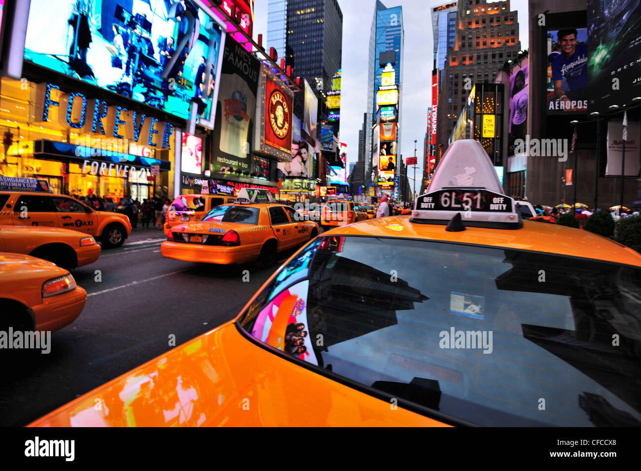 Taxis, Times Square, Manhattan, New York City, USA Stock Photo