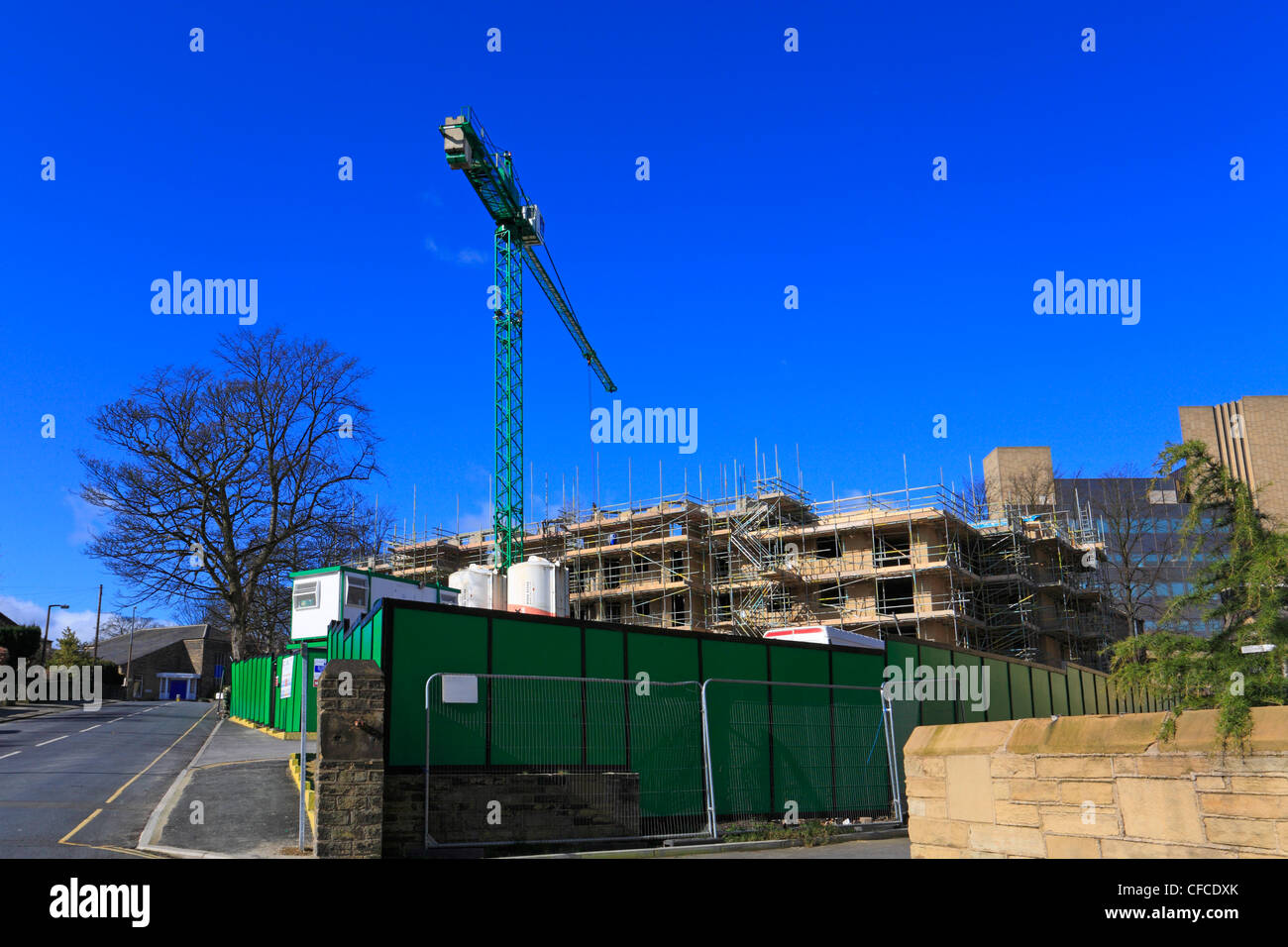 Tower crane on a construction site in Halifax, West Yorkshire, England