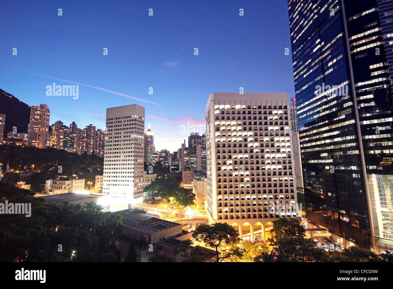 office building at night in hong kong Stock Photo - Alamy