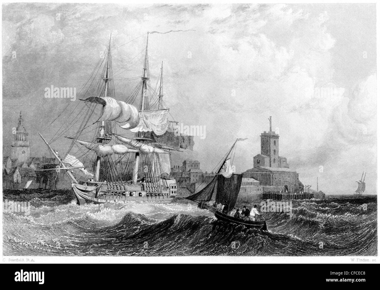 An engraving entitled ' The Semaphore, Portsmouth ' scanned at high resolution from a book published in 1847 Stock Photo