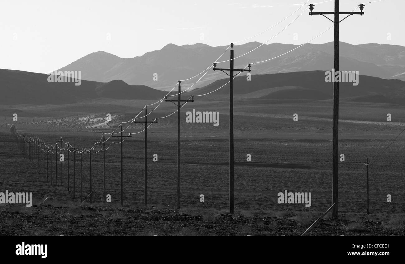 power lines along rural highway in California near Death Valley Stock Photo