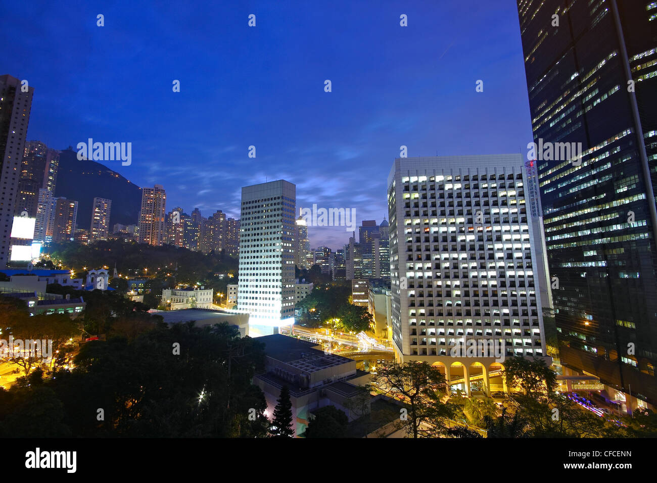 office building at night in hong kong Stock Photo - Alamy