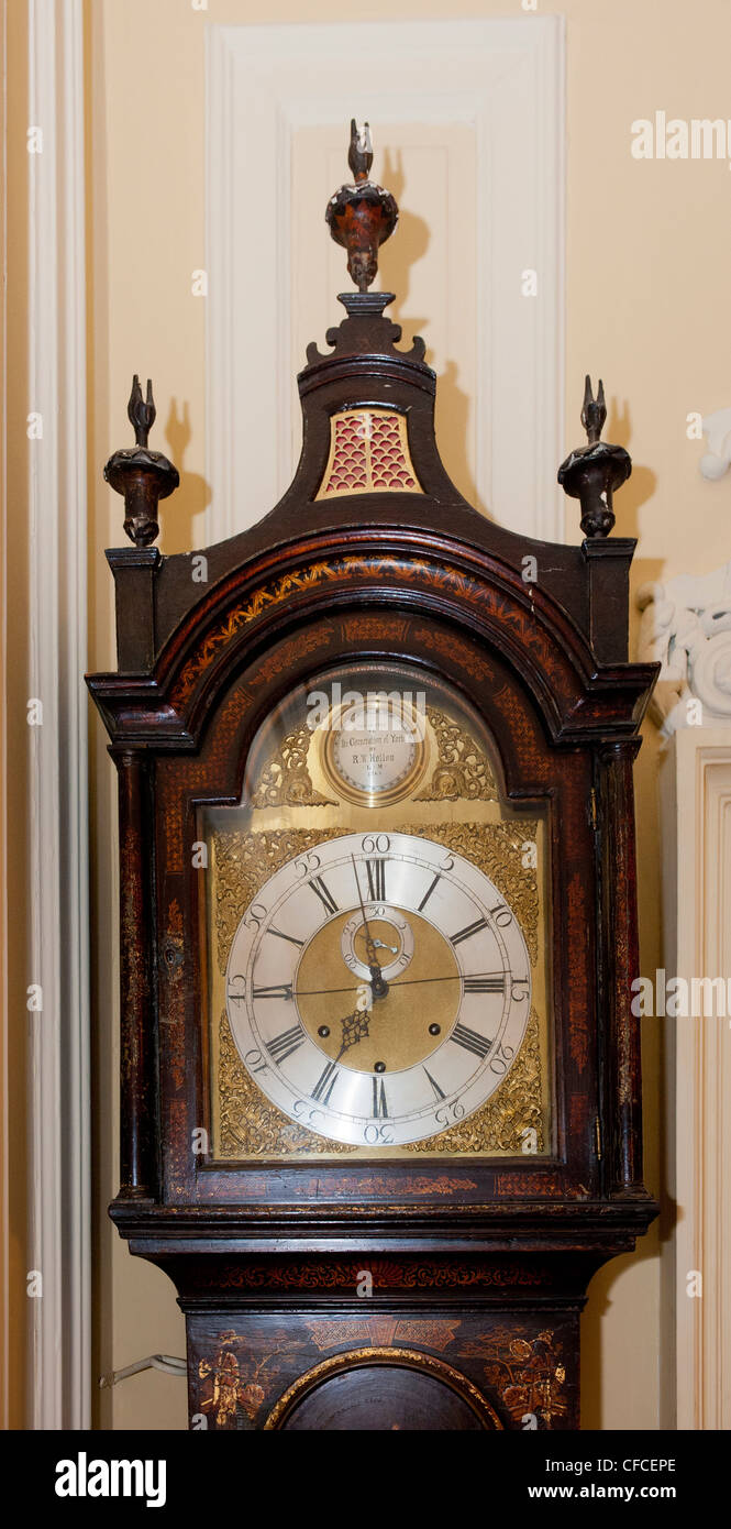 Clock face of a grandfather clock. Stock Photo