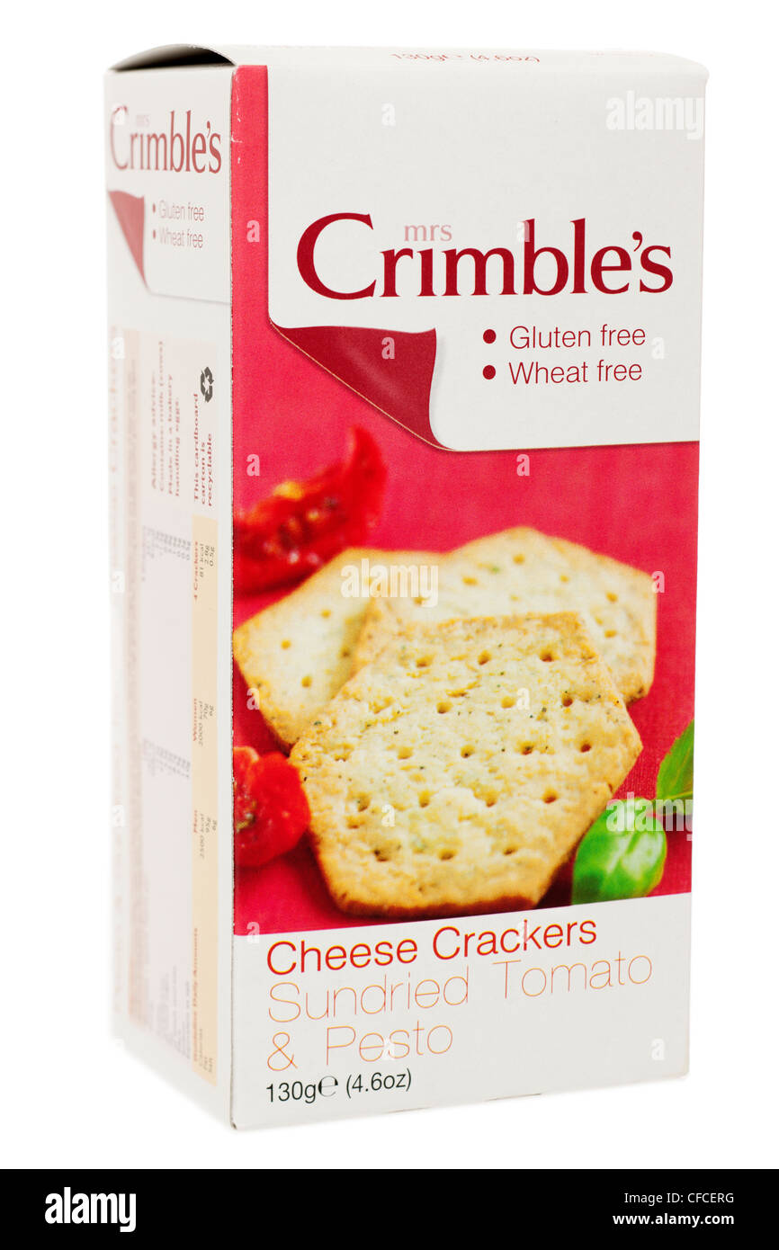 Box of Mrs Crimbles gluten and wheat free cheese crackers Stock Photo