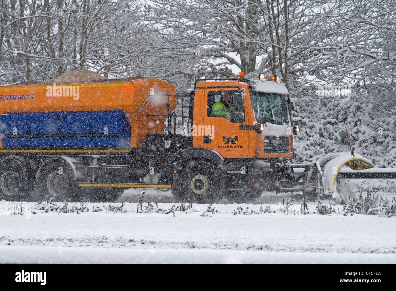 A snow plough on the M4 Berkshire UK Stock Photo