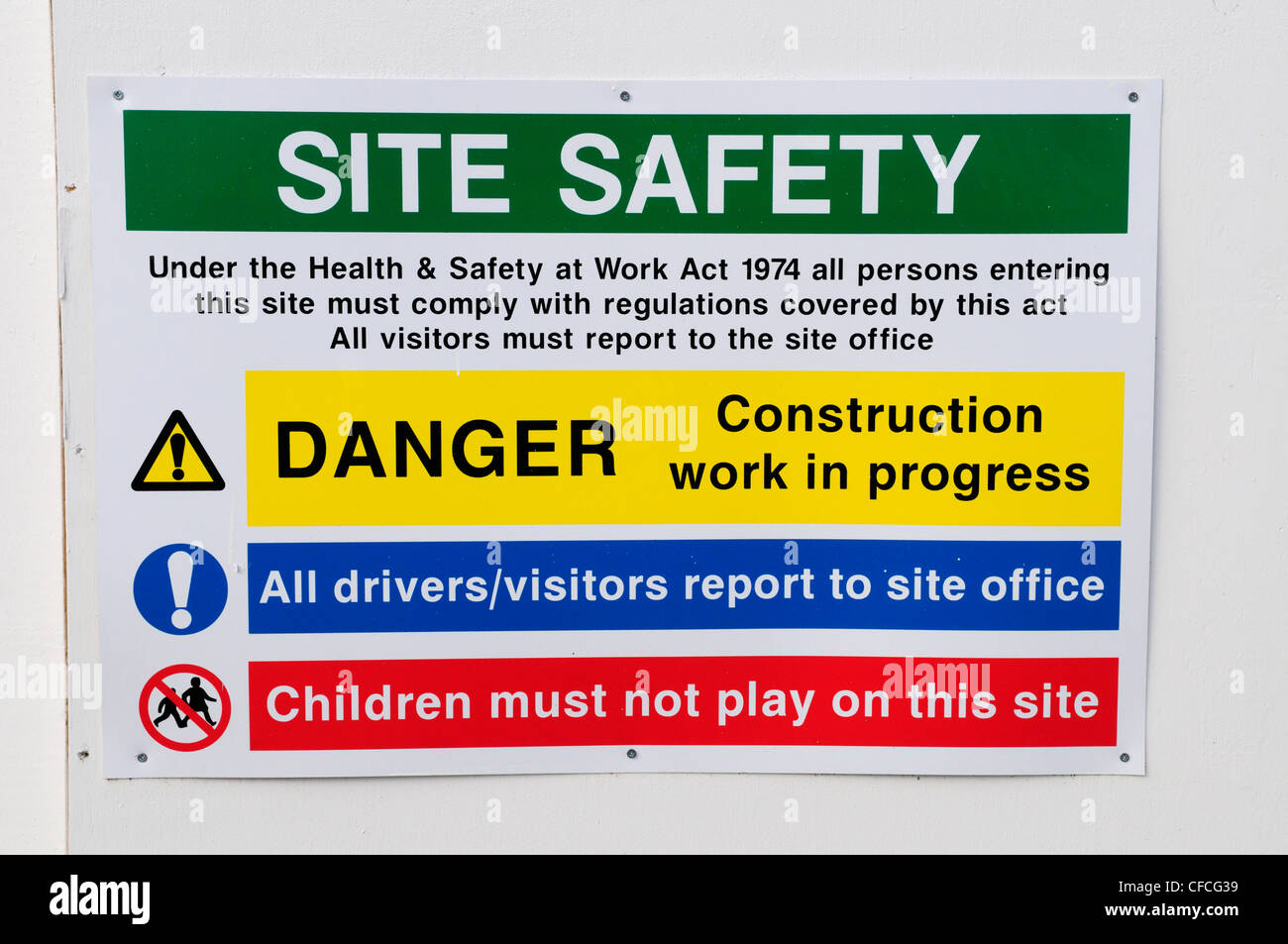 Building Site Safety Notice, Cambridge, England, UK Stock Photo