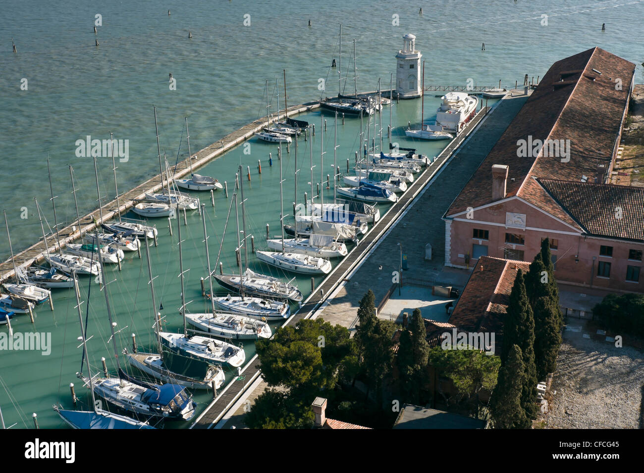 Aerial view of San Giorgio di Maggiore marina - Venice, Venezia, Italy, Europe Stock Photo
