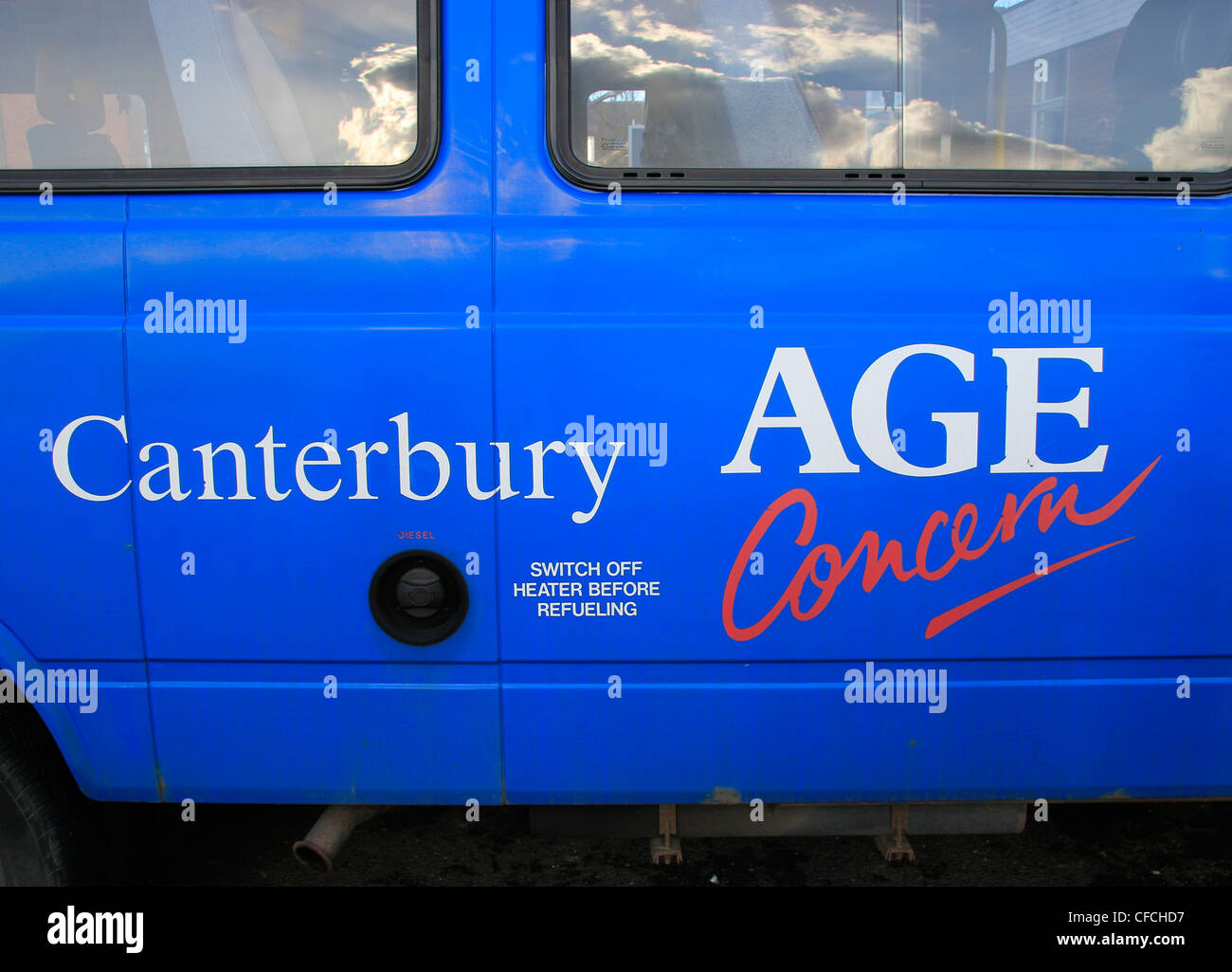Age Concern Mini Bus Signage Age UK Canterbury UK Stock Photo