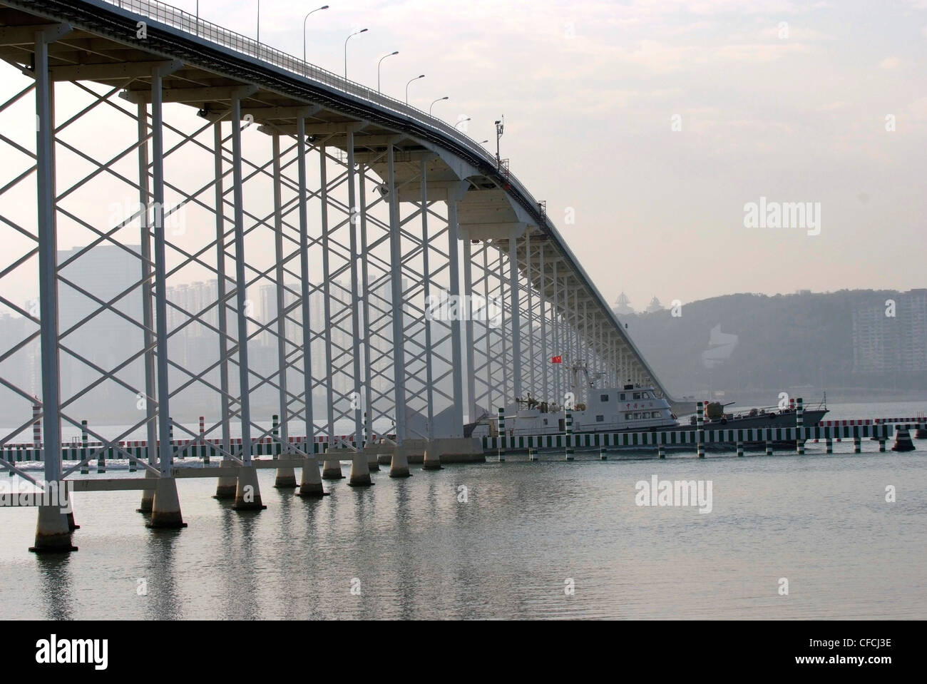 CHINA - MACAU SAR Macau / Taipa Bridge . Chinese Navy gunboat; Stock Photo