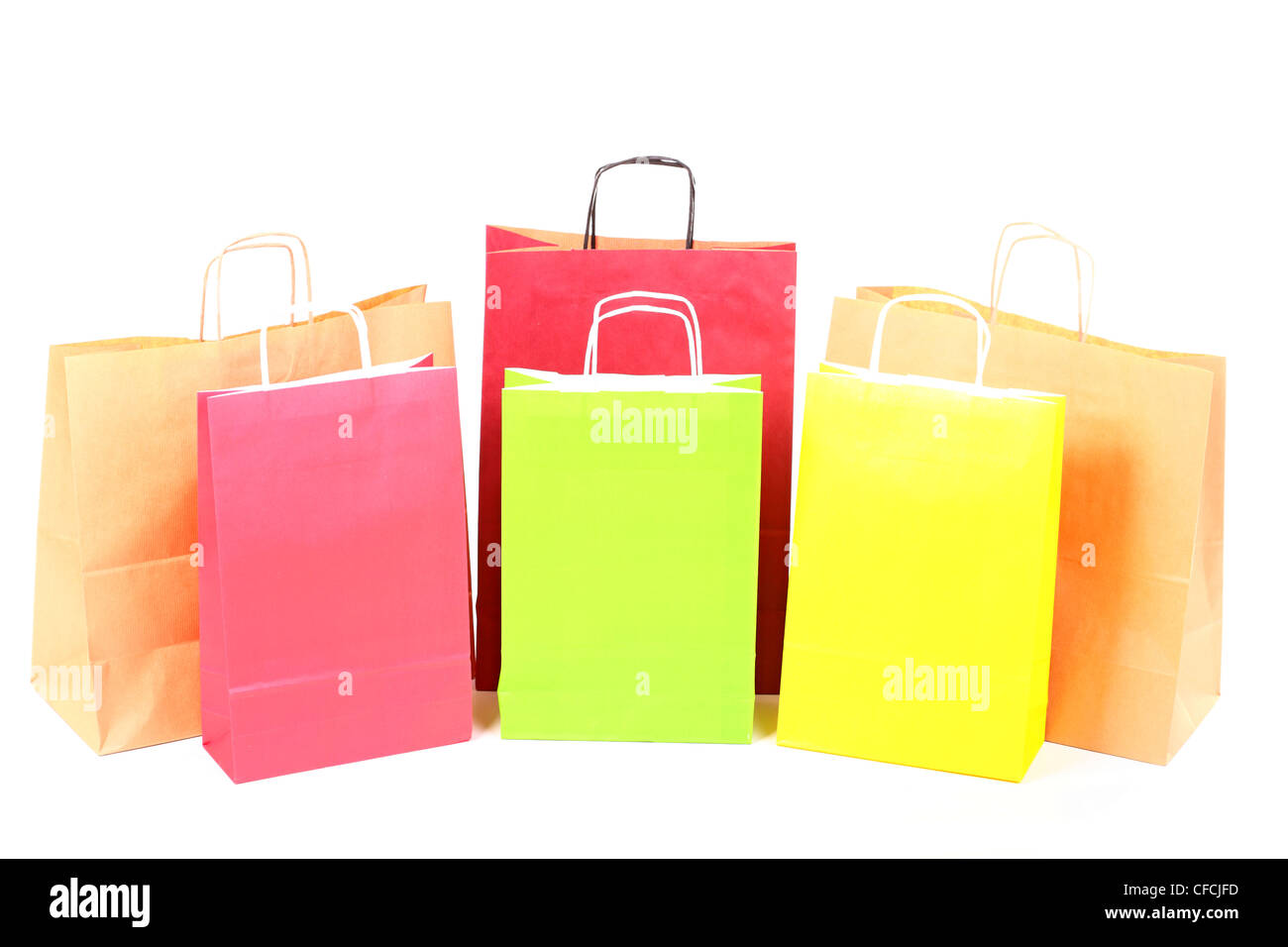 Shopping brown recycle gift bags isolated on white background Stock