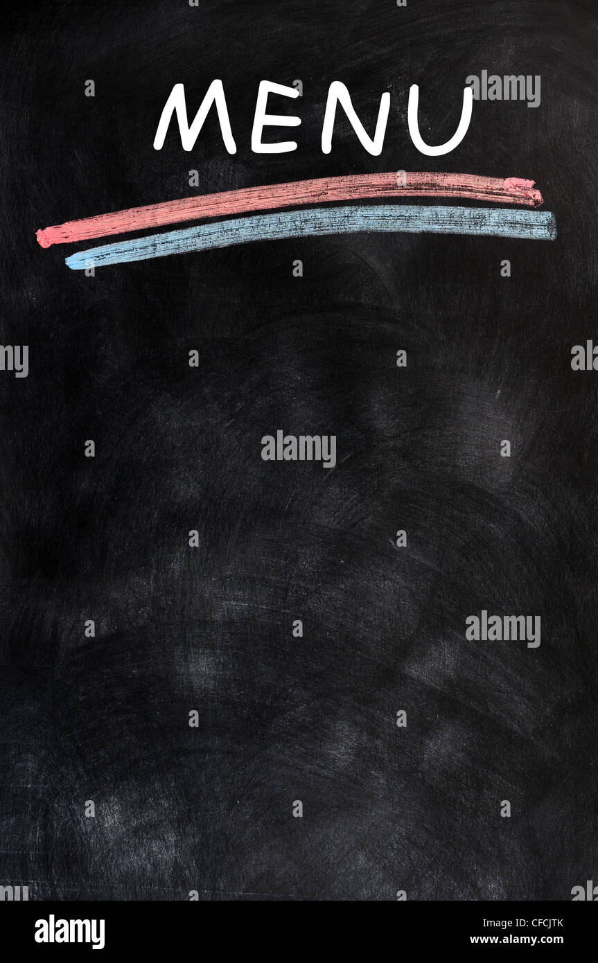Blank menu written with chalk on a blackboard background Stock Photo