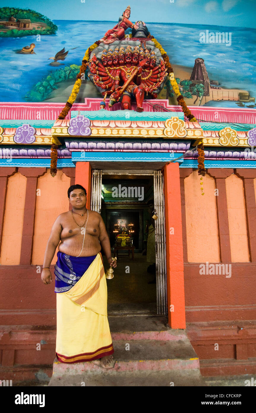 A young Tamil Brahmin in Naga Pooshani Ambal temple on Nainativu island near Jaffna. Stock Photo