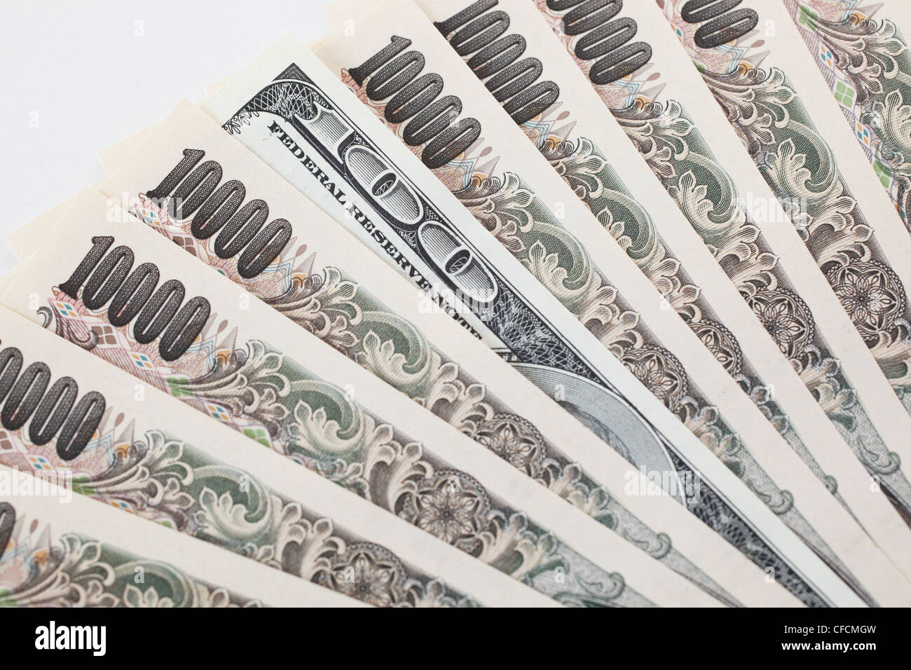 Japanease 10000 yen and 100 Dollar Stock Photo Alamy