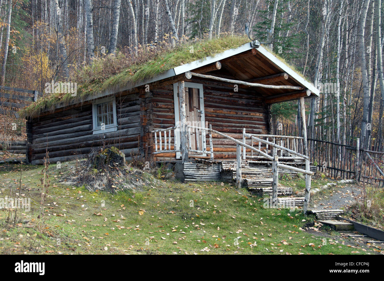 Historical site of the Poet, Robert Service's log cabin, Dawson City, Yukon, Canada. Stock Photo