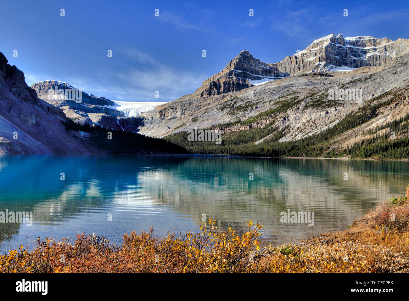 Bow Lake And Bow Glacier Banff National Park Alberta Canada Stock