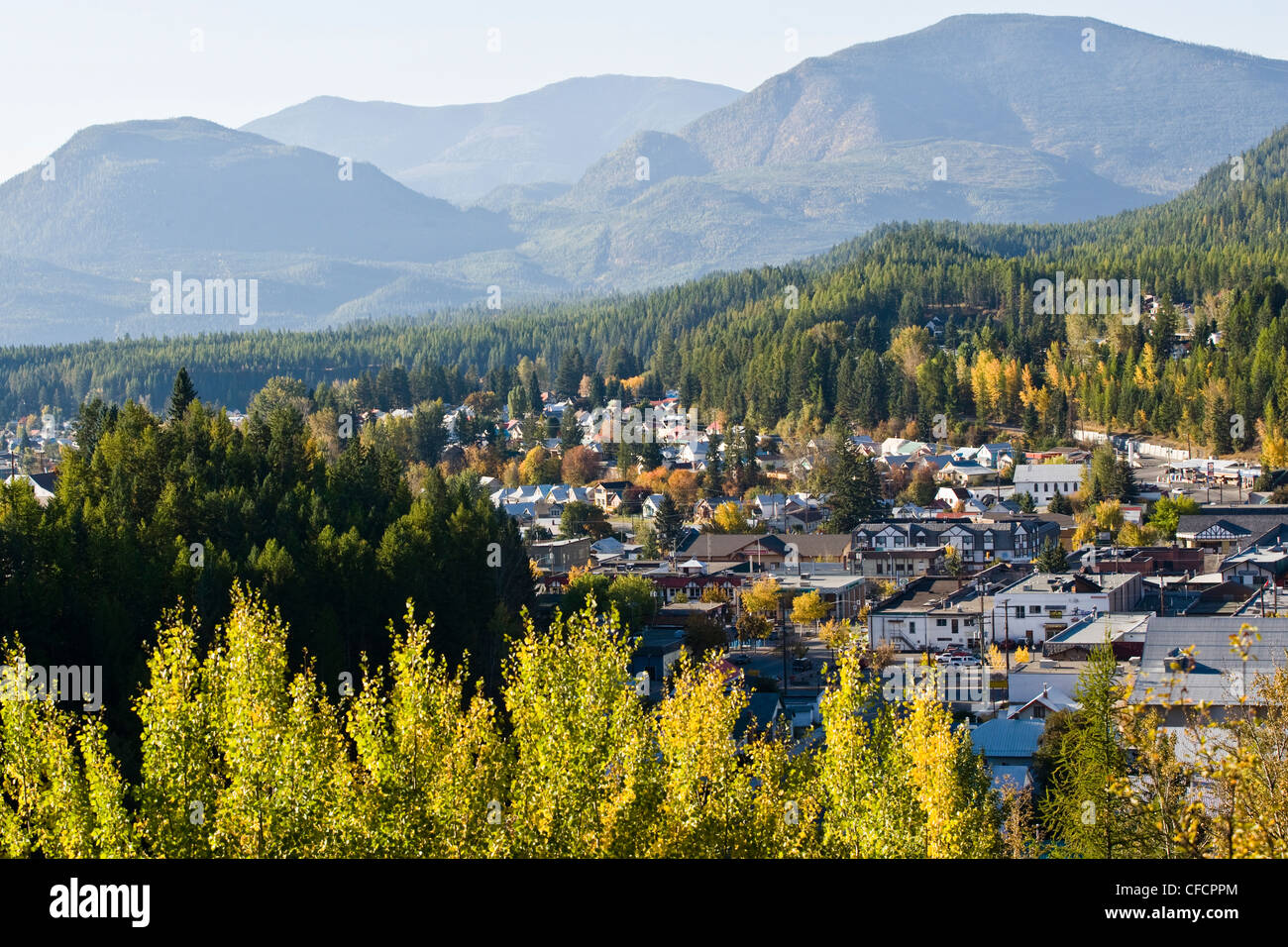 Elevated view of town of Kimberley, British Columbia, Canada Stock Photo