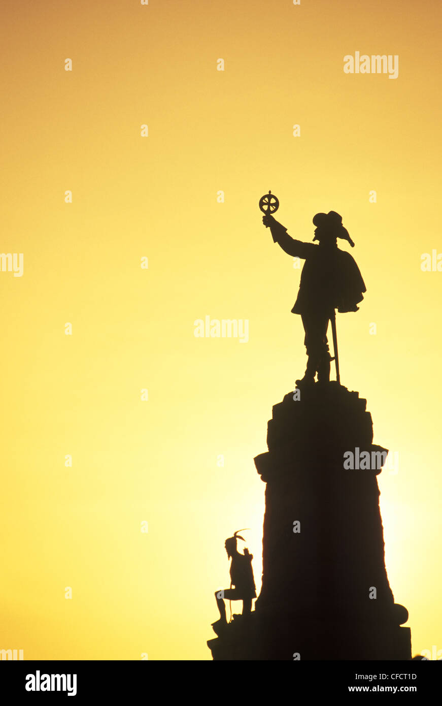 Samuel de Champlain statuary at sunset, Ottawa, Ontario, Canada. Stock Photo