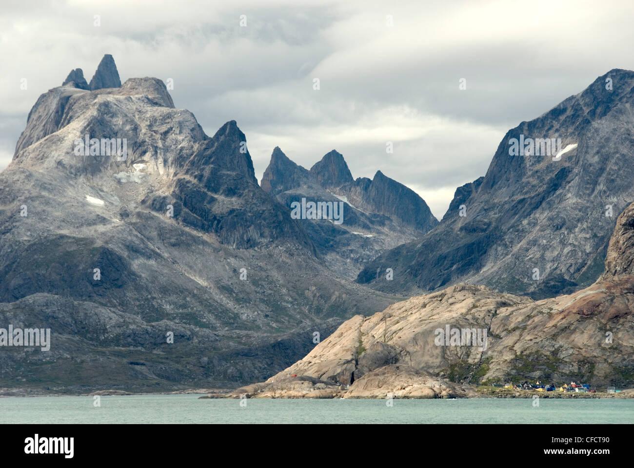 Ilua, a summer fishing village, at western end Prins Christian Sund, southern tip, Greenland, Polar Regions Stock Photo