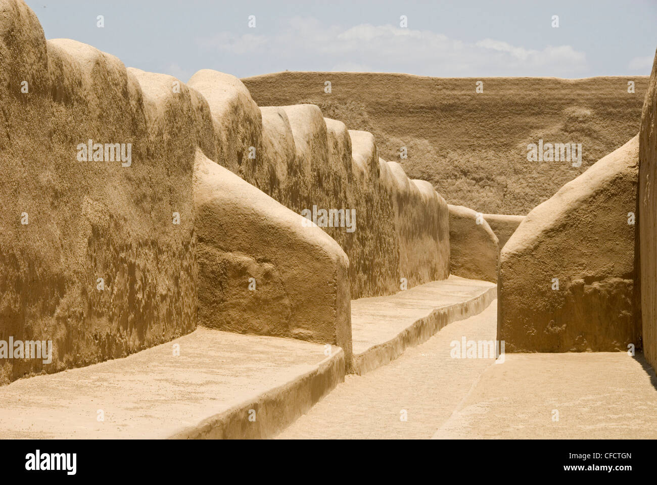 Restored ruins of Chan Chan, the Chimu capital of 1300AD, UNESCO World Heritage Site, near Trujillo, Peru, South America Stock Photo