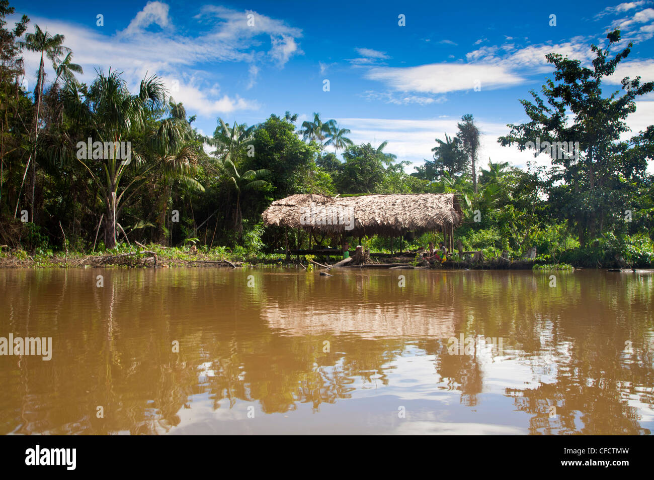 Warao Indian hatched-roof huts built upon stilts, Delta Amacuro, Orinoco Delta, Venezuela, South America Stock Photo