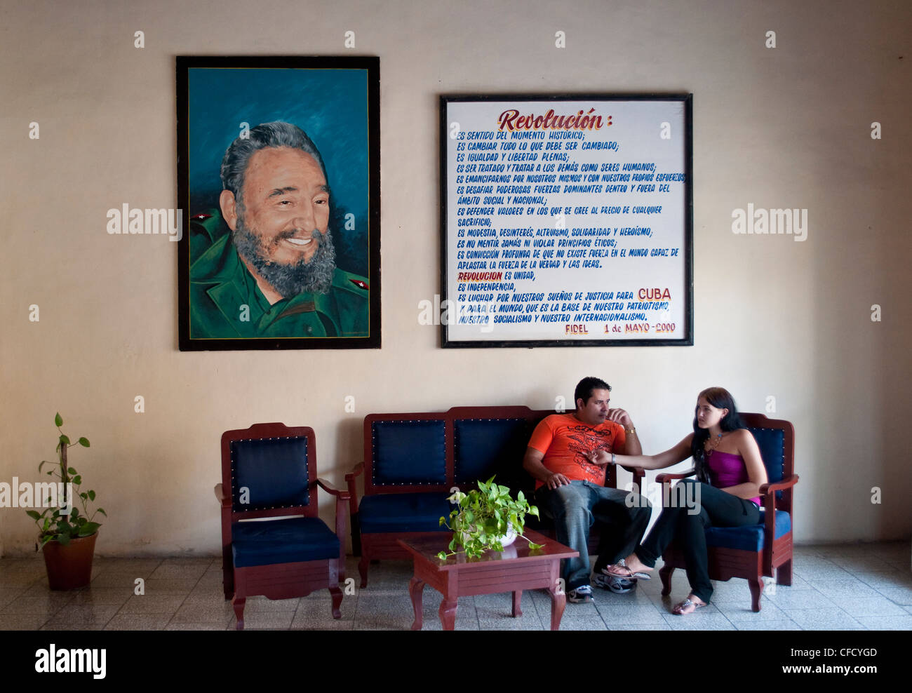 Government reception in agricultural co-op, Holguin, Cuba Stock Photo