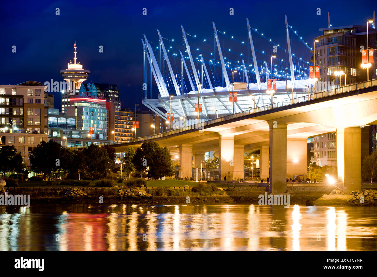 BC Place Stadium with Cambie Bridge, False Creek, Vancouver, British Columbia, Canada Stock Photo