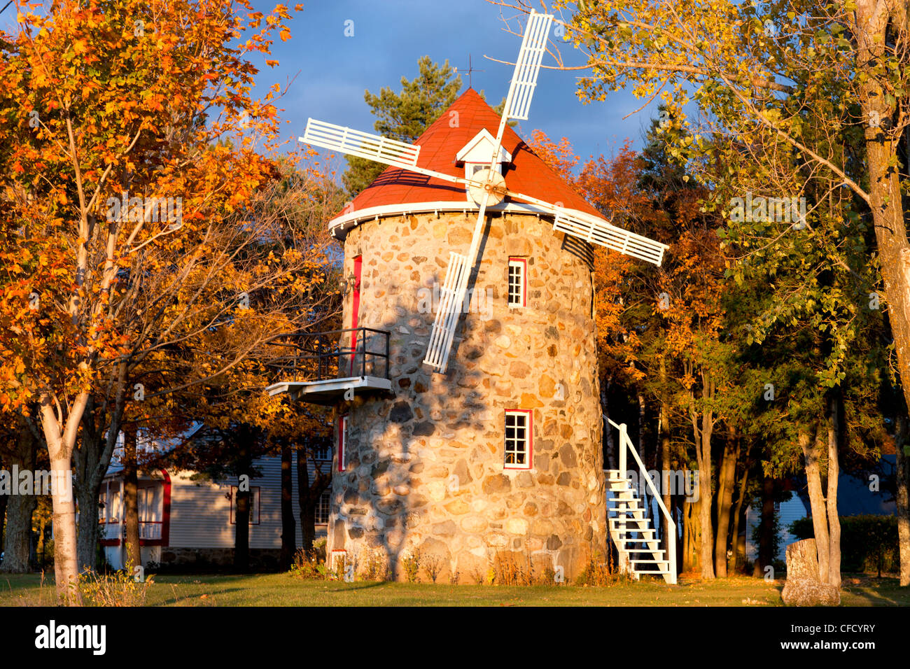 Historic Windmill at sunset, Saint-Jean-Port-Joli, Quebec, Canada Stock Photo