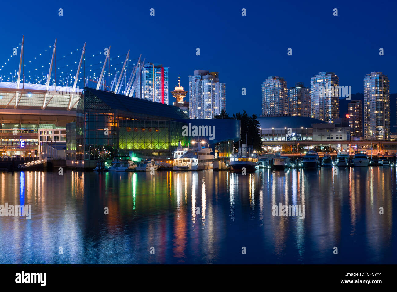 City skyline with new retractable roof on BC Place Stadium, False Creek, Vancouver, British Columbia, Canada Stock Photo