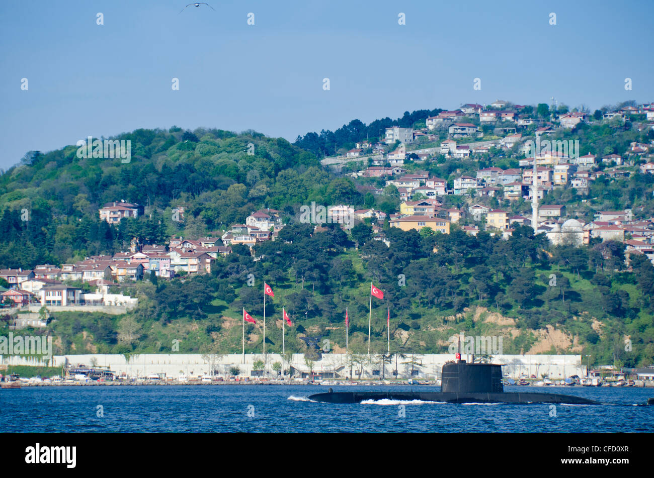 Turkish submarine along the Bosphorus, Istanbul, Turkey Stock Photo