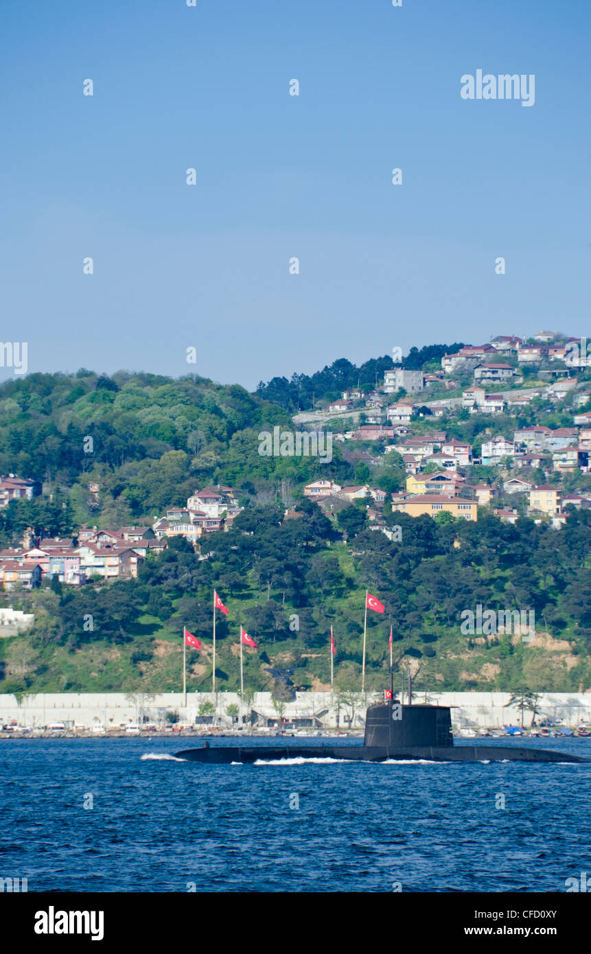 Turkish submarine along the Bosphorus, Istanbul, Turkey Stock Photo