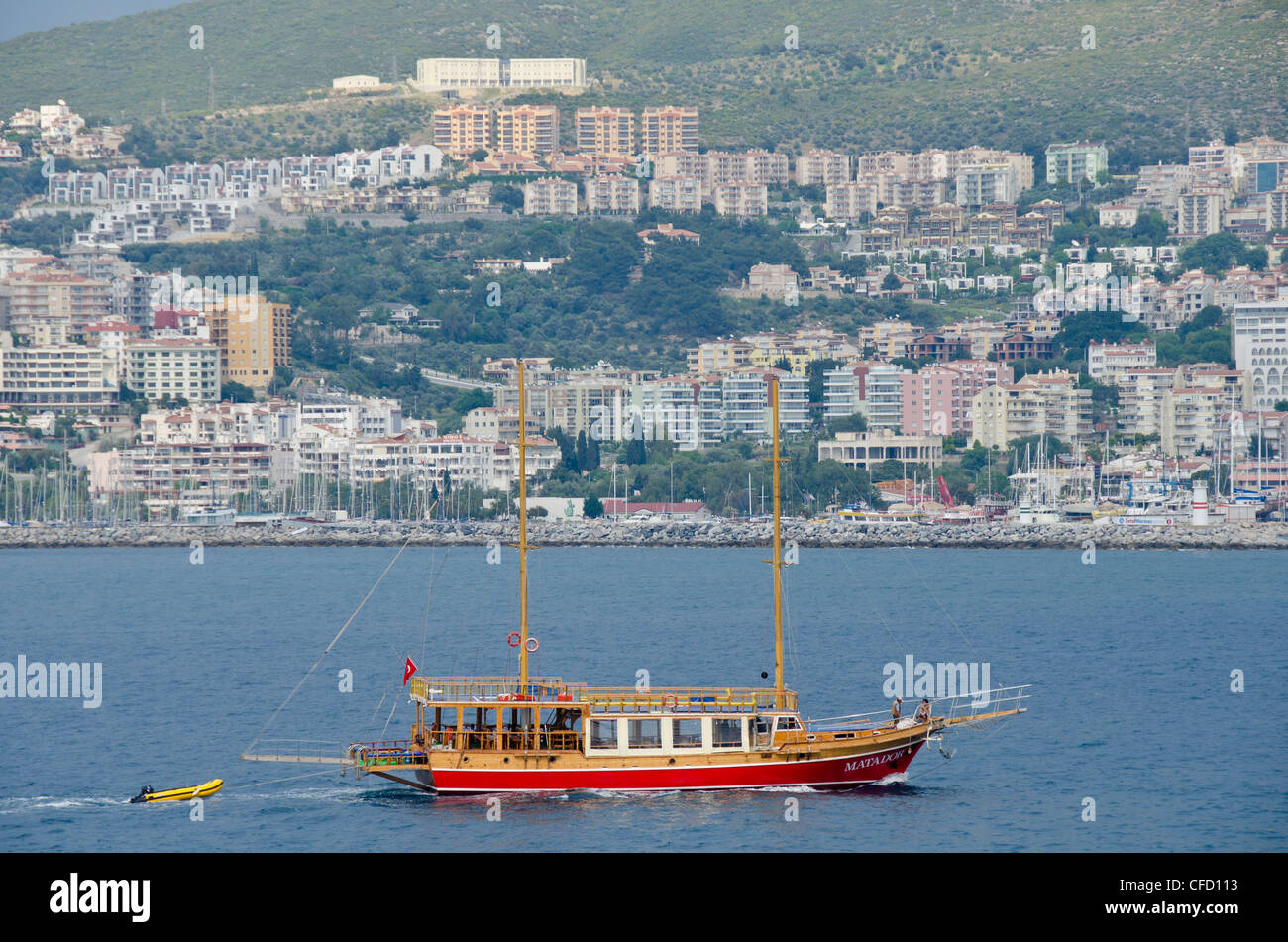 Charter boat in Kuşadası, a resort town on Turkey's Aegean coast in Aydın Province Stock Photo