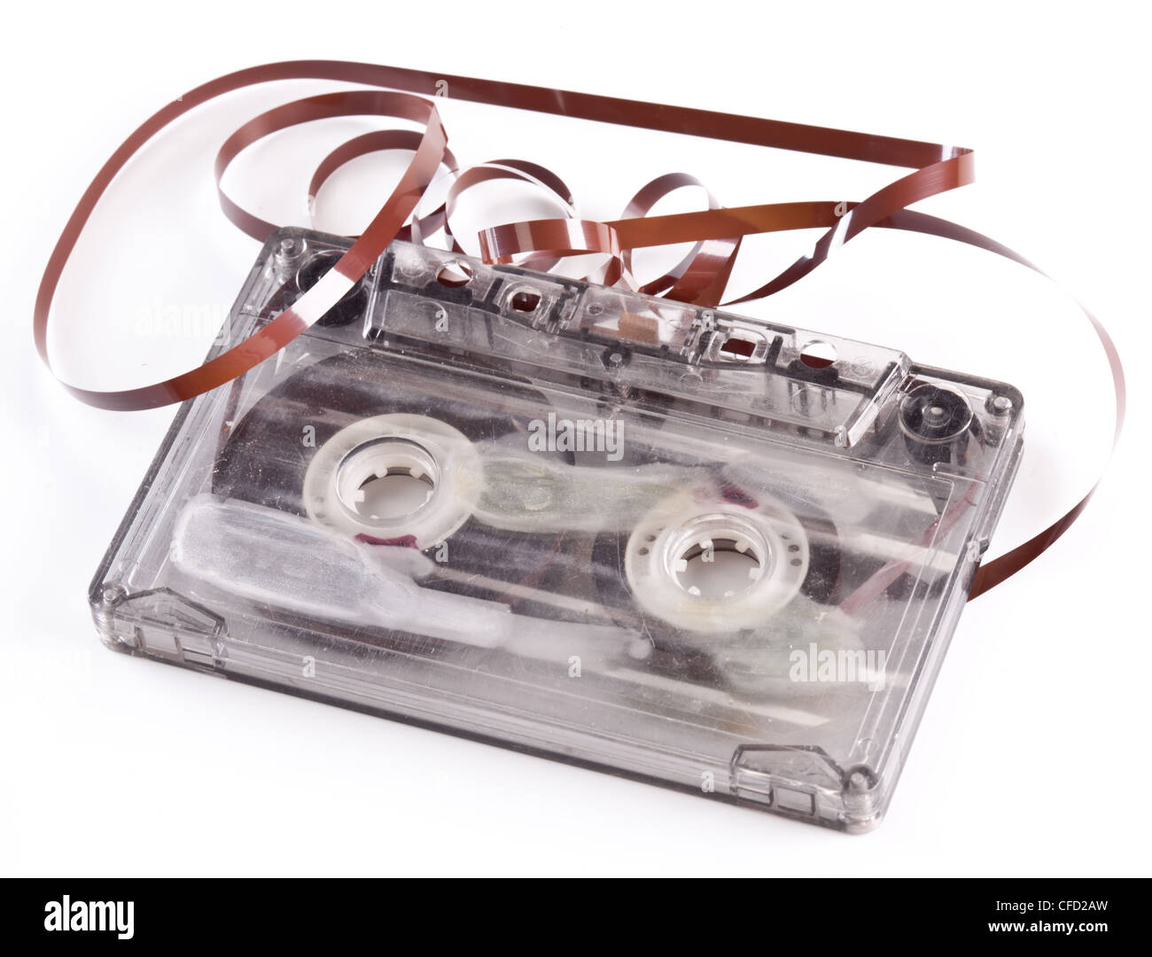 Old broken cassette isolated on white Stock Photo