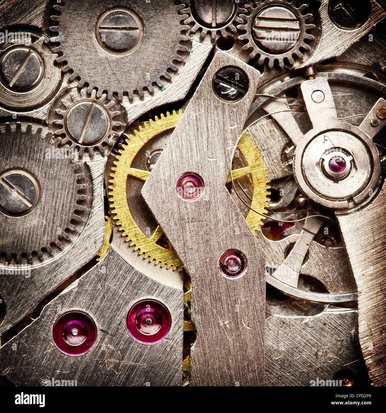 Mechanical clockwork. Close up shot. Stock Photo