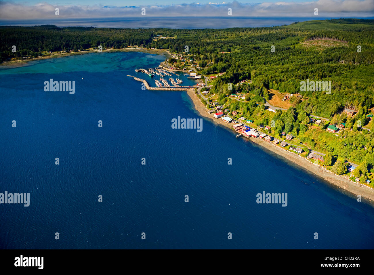 Aerial view of Sointula on Malcolm Island and the Broughton Strait