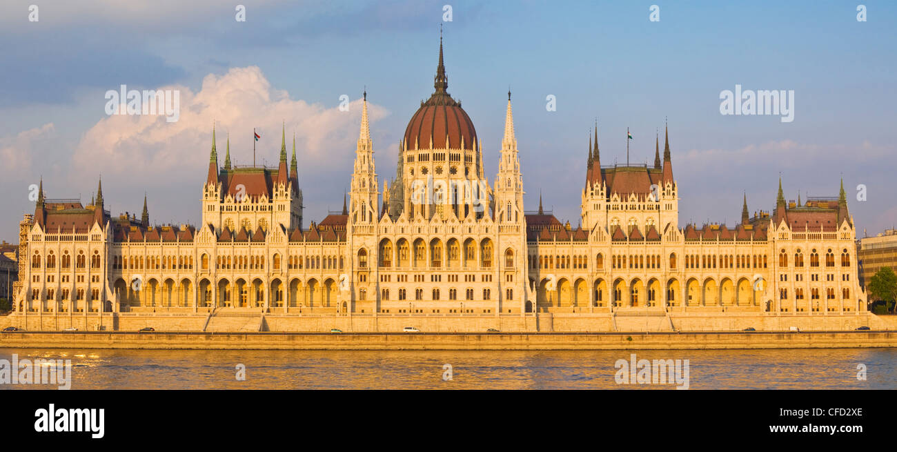 The neo-gothic Hungarian Parliament building, designed by Imre Steindl, across the River Danube, Budapest, Hungary Stock Photo