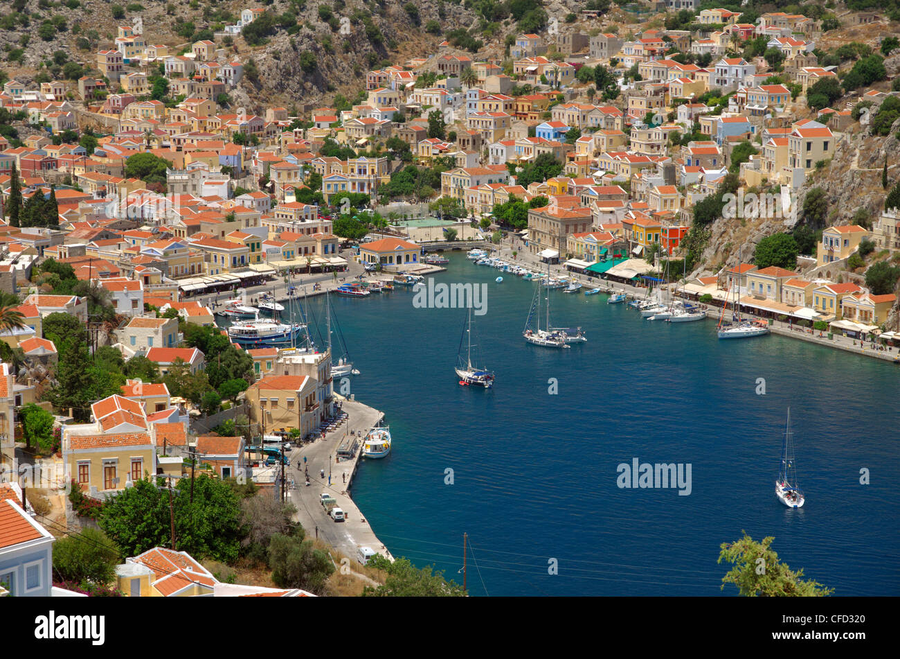Port of Symi, Greek Island of Symi, Aegean Dodecanese Island Group, Greece Stock Photo