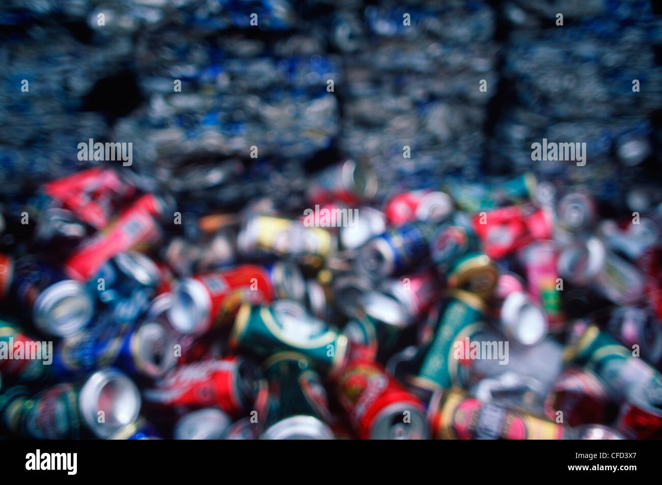 Recycling crushed collection of aluminium cans, British Columbia