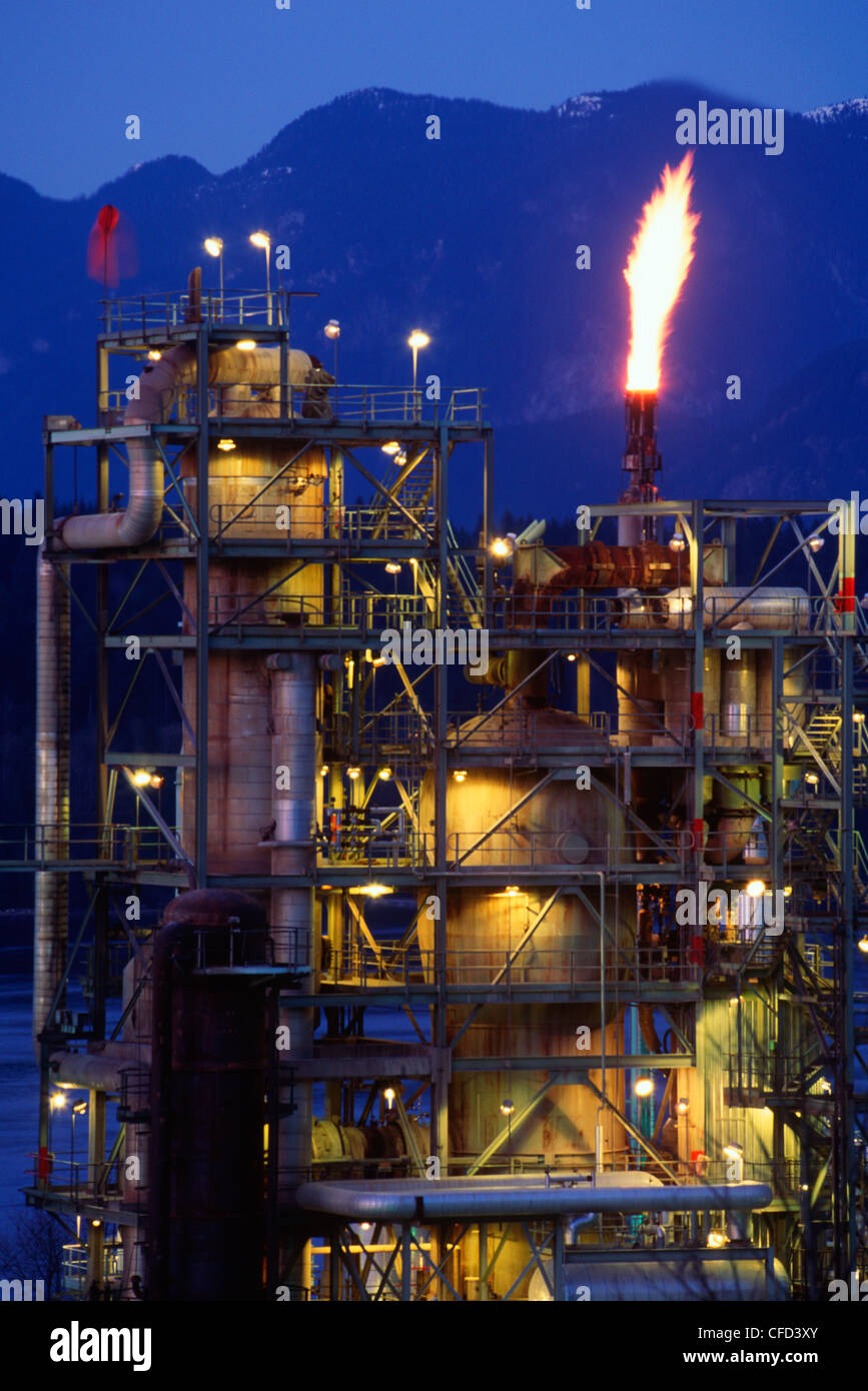 Oil refinery in Burnaby, North Shore mountains beyond, Vancouver