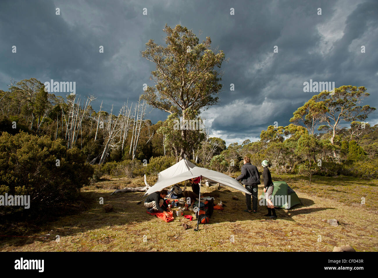 Camp at Lake Meston, Walls of Jerusalem National Park, UNESCO World Nature Site, Tasmania, Australia Stock Photo