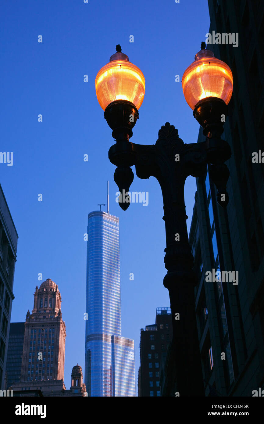 Lamp Post and Trump International Hotel and Tower at Dawn, Chicago