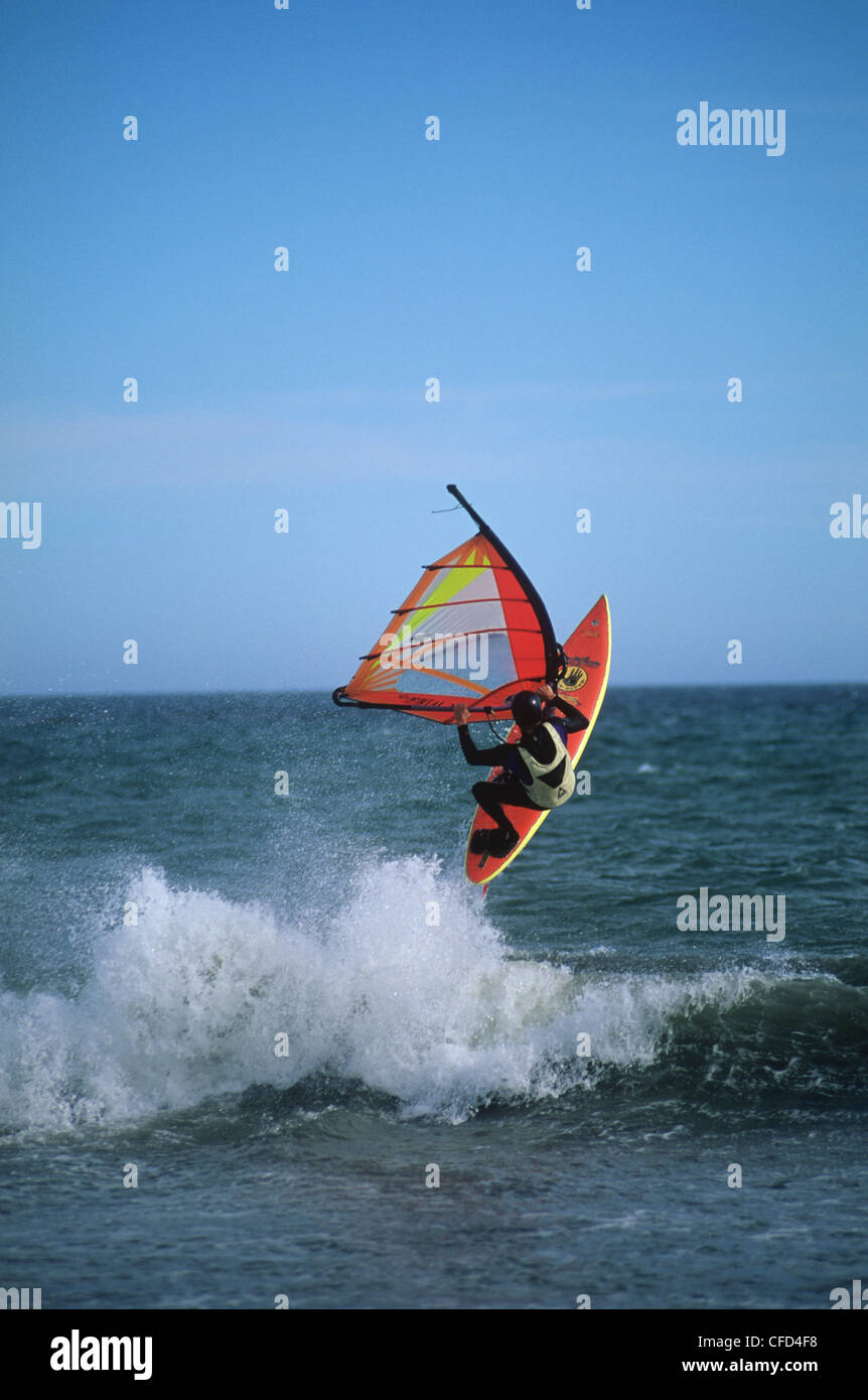 windsurfer off Dallas Road, Victoria, Vancouver Island, British Columbia, Canada. Stock Photo