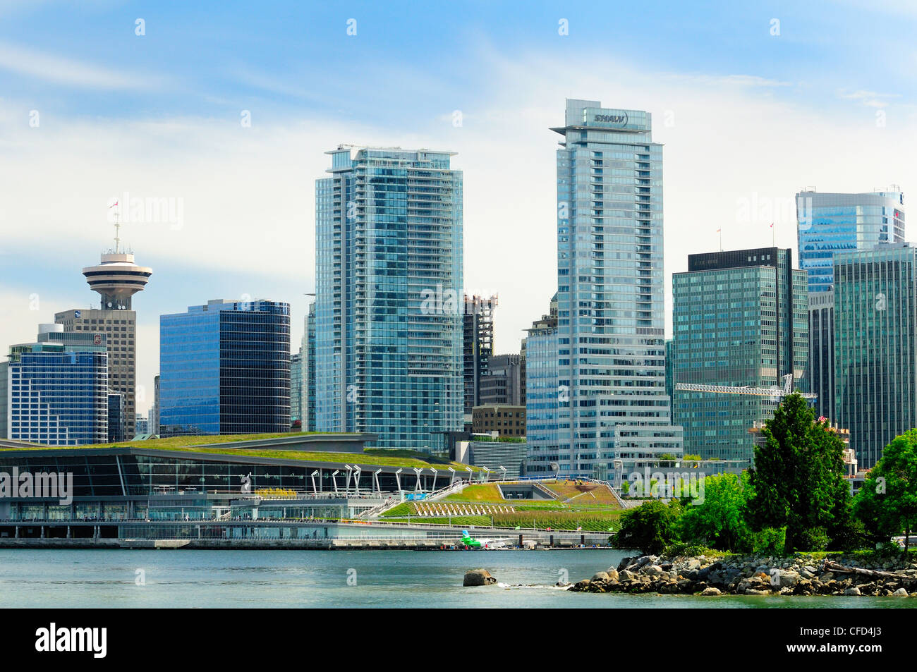 Some buildings, including the Shaw Tower, in downtown Vancouver, British Columbia, Canada. Stock Photo