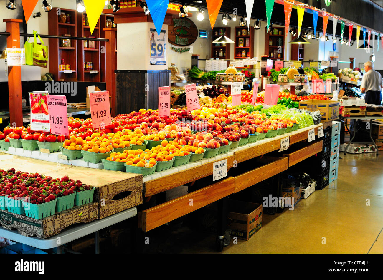 Fruits and vegetables on display at the Lonsdale Quay Market in North Vancouver, British