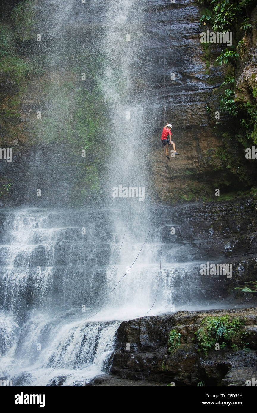 Rappelling on Juan Curi waterfall, adventure sports capital of Colombia