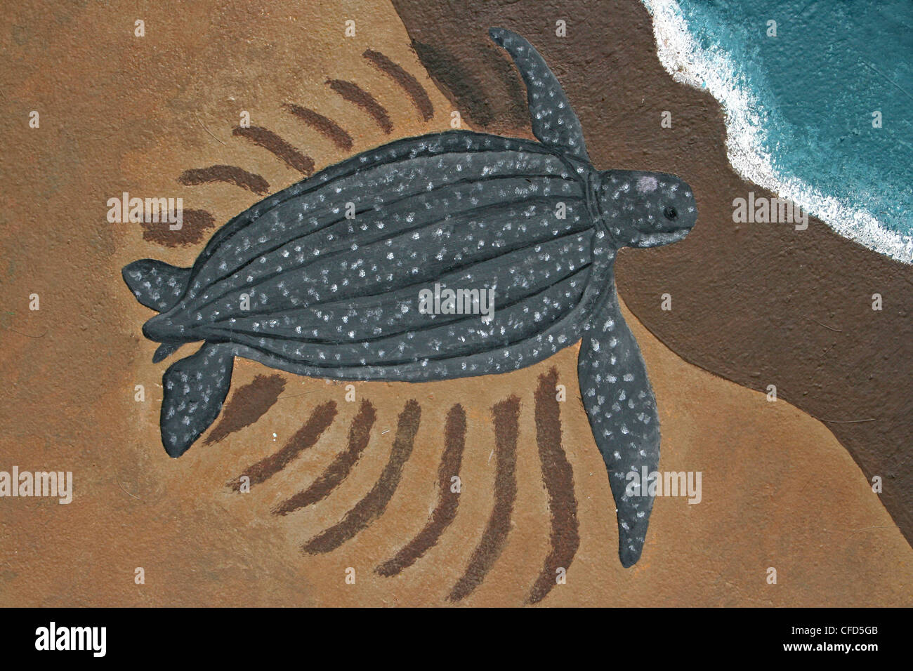 Leatherback Sea Turtle Mural In Tortuguero Village - Translates as 'Land of Turtles', Costa Rica Stock Photo