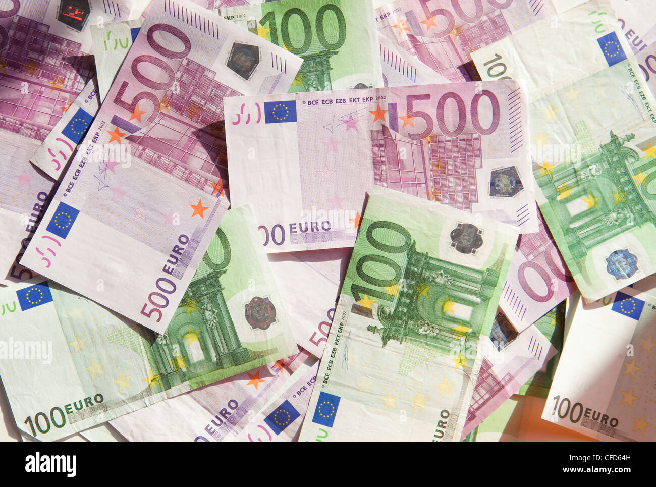 euro banknotes used in Europe Stock Photo