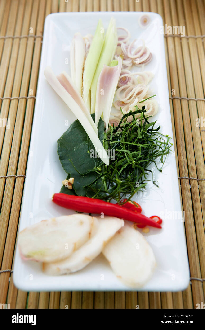 Thai herbs and ingredients at a cooking class, Koh Lanta, Andaman Sea, Thailand Stock Photo
