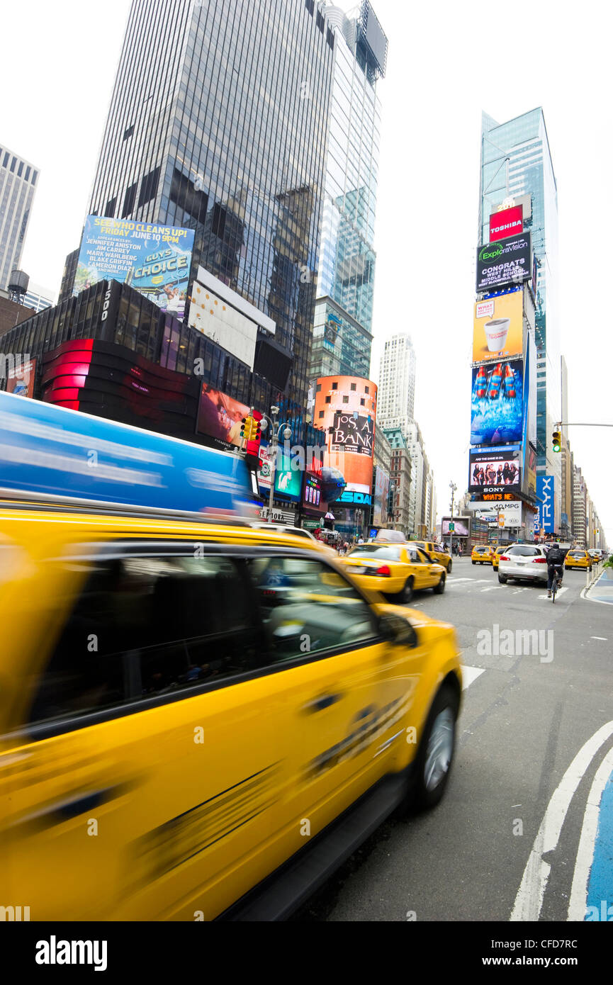 Times Square and Broadway and Taxi with motion blur, Manhattan, New York, USA Stock Photo