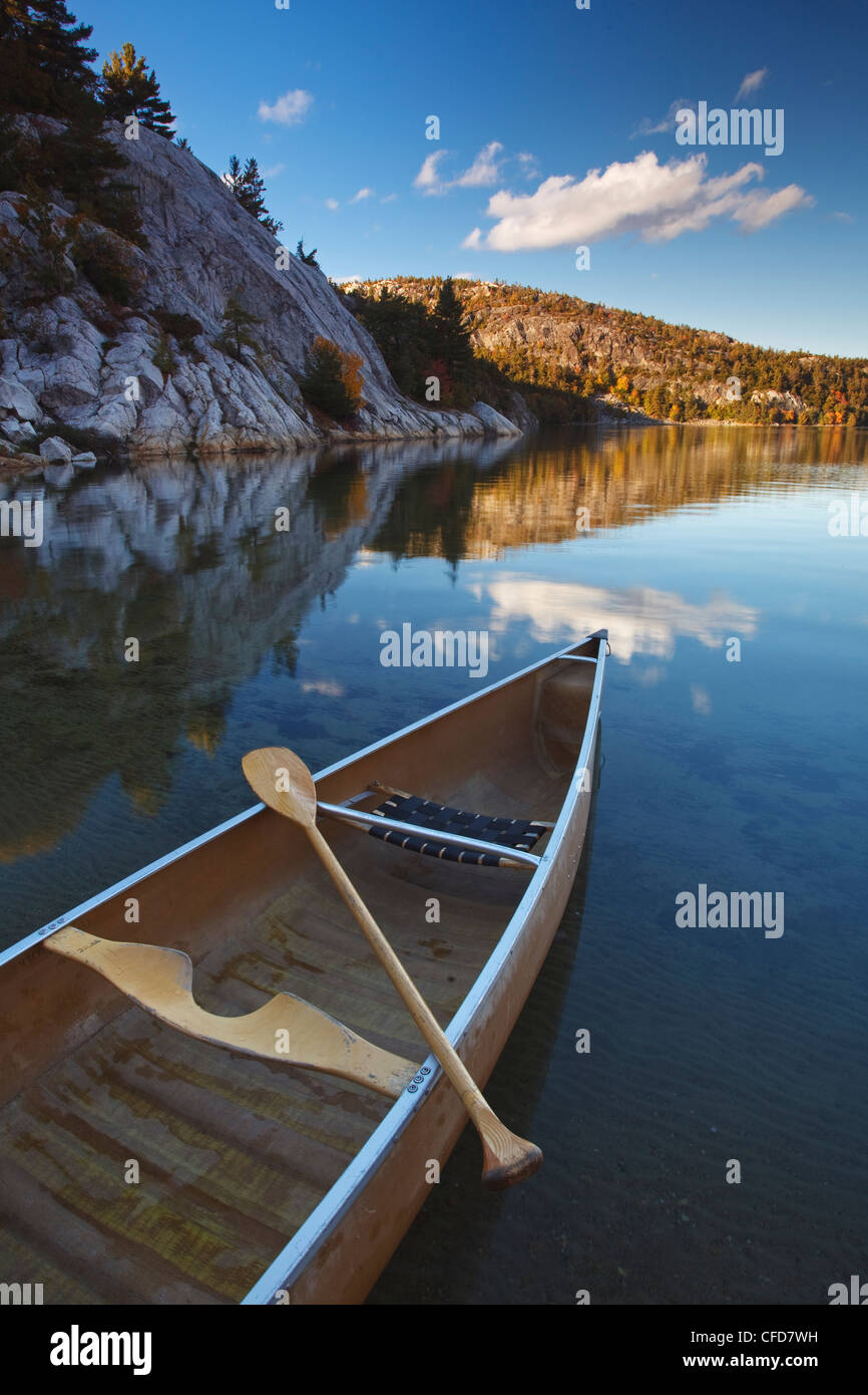 Sunset, Canoe on Lake in Killarney Provincial Park, Ontario